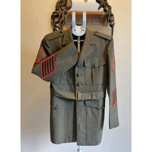 USMC Marine Corps Dress Green Coat 1967 Vietnam Era Staff Sergeant 37S Wool